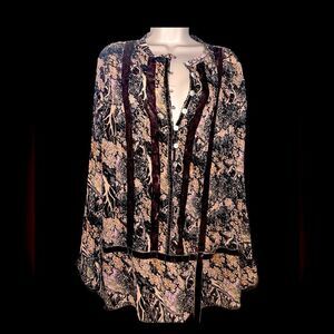 Aldolfo boho garden sheer button up long sleeve whimsical blouse desert
